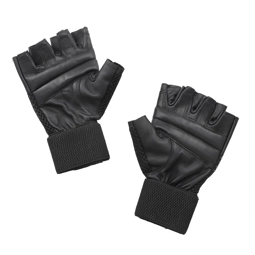 100% Genuine Leather Fingerless Gloves (8 x 4.5 x 1) Black